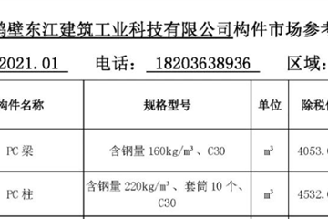 河南省装配式建筑预制构件市场参考价（2021年1月）